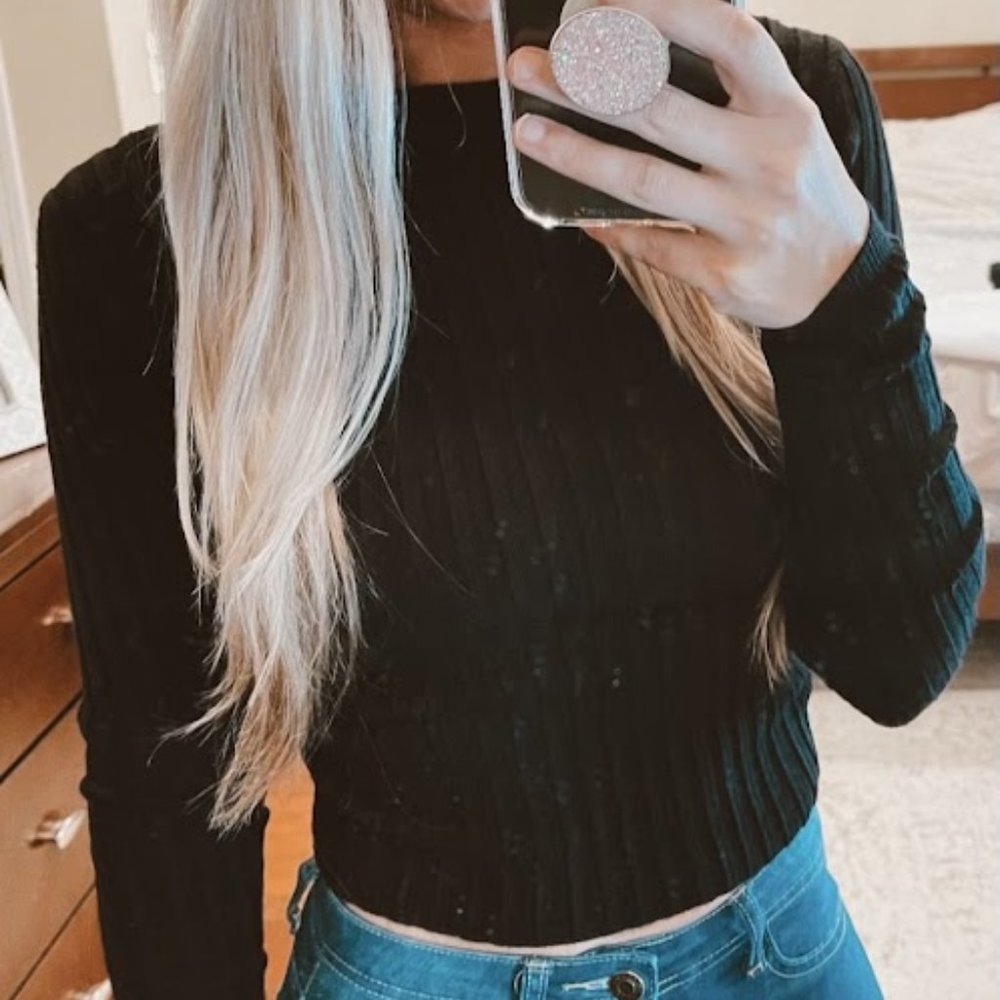Remember Me Open Back Ribbed Knit Sweater Top